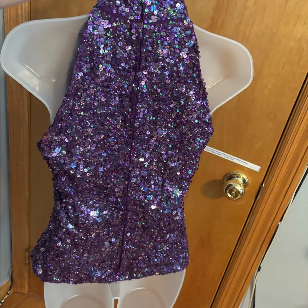 Laurence Kazar Purple Sequin Halter Blouse - Picture 3 of 4